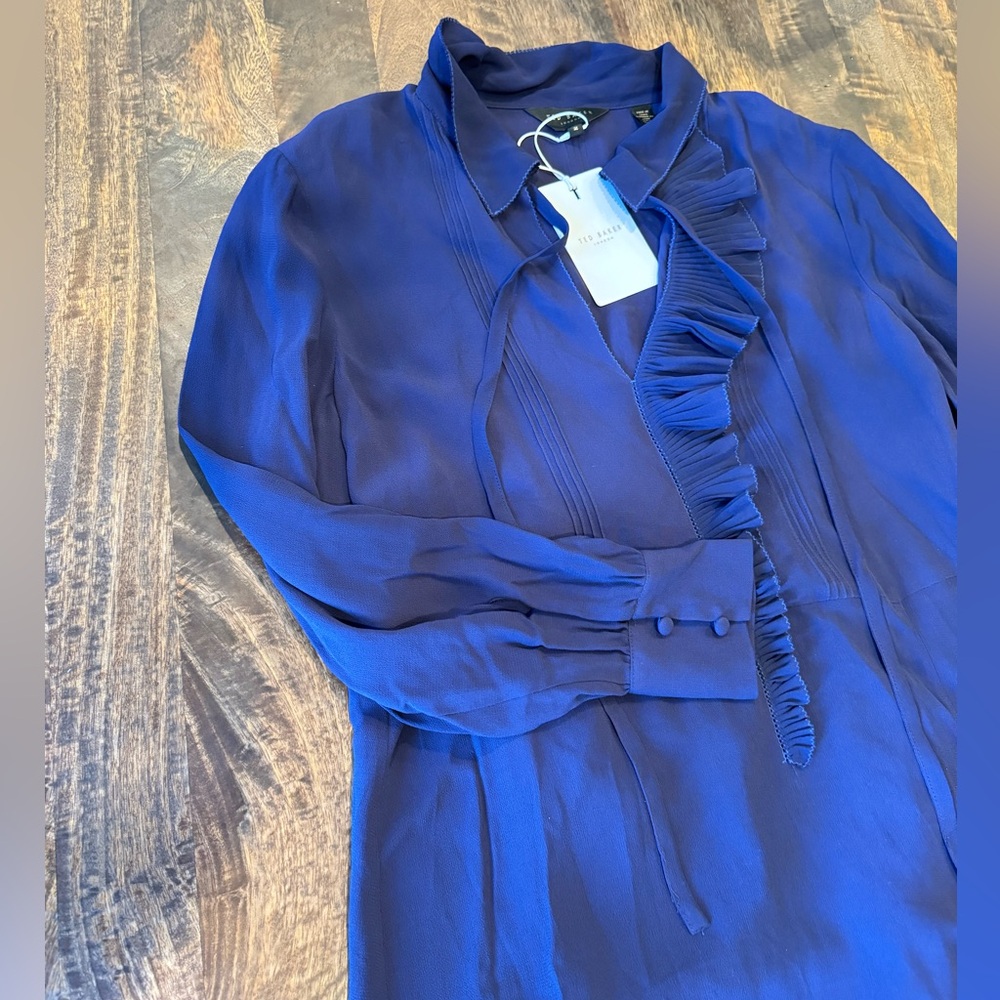 Ted Baker Faithiy Asymmetric Ruffle Midi Skirt Dress Dark Navy Womens Size Ted 2